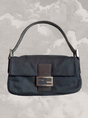 FENDI Baguette Black Cashmere Shoulder Bag Y2K Handbag Crossbody